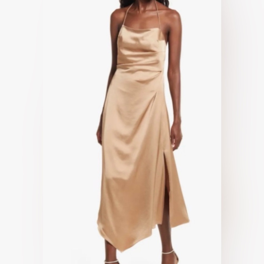 SIGNIFICANT OTHER Cocktail Midi Dress High Low Hem Gold Champage US 10/Medium